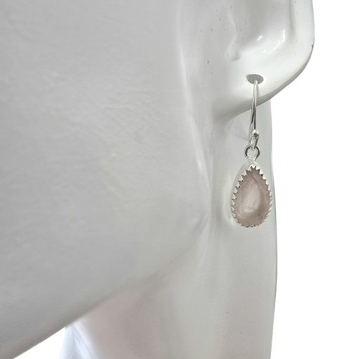 Faceted Rose Quartz Silver Earrings On Hooks - Image 2