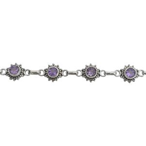 Faceted Amethyst Sterling Silver Link Bracelet