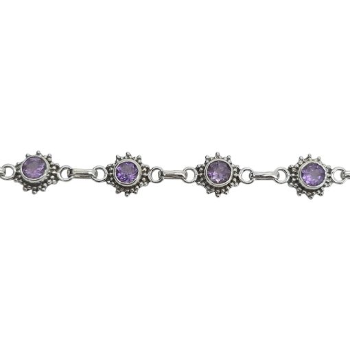 Faceted Amethyst Sterling Silver Link Bracelet