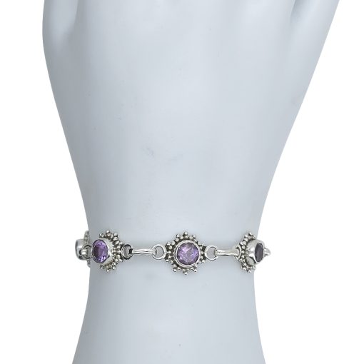 Faceted Amethyst Sterling Silver Link Bracelet - Image 2