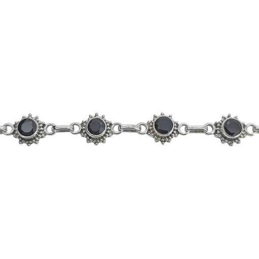 Faceted Black Onyx Sterling Silver Link Bracelet