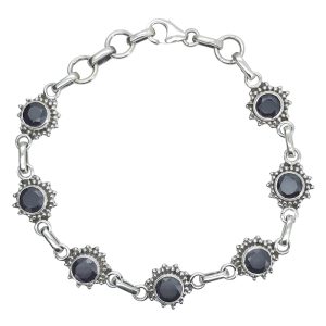 Faceted Black Onyx Sterling Silver Link Bracelet