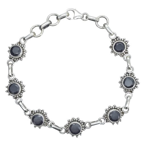 Faceted Black Onyx Sterling Silver Link Bracelet