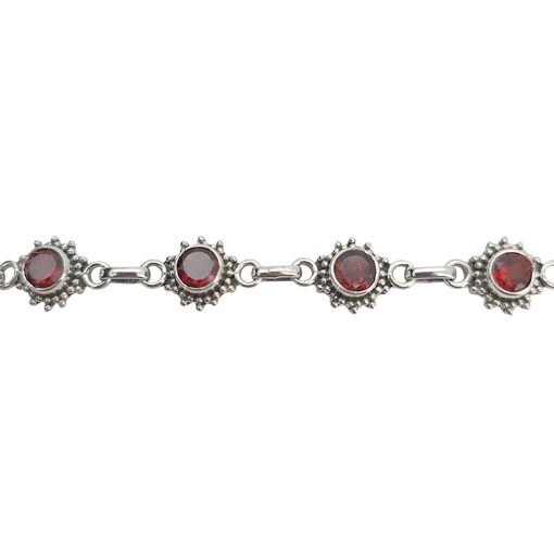 Faceted Garnet Sterling Silver Link Bracelet
