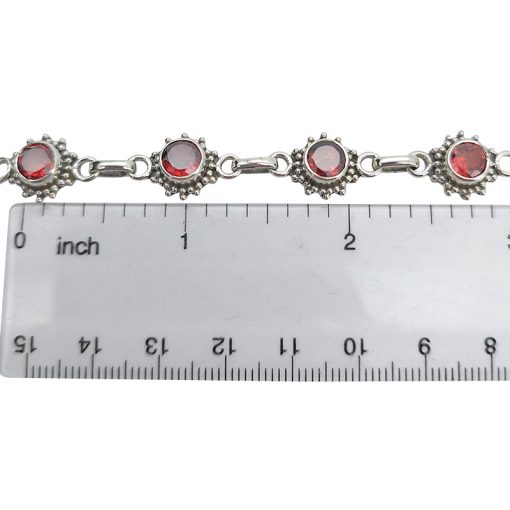 Faceted Garnet Sterling Silver Link Bracelet - Image 4