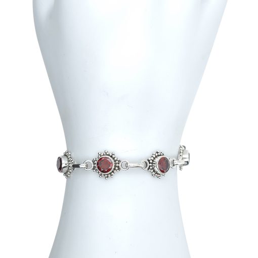 Faceted Garnet Sterling Silver Link Bracelet - Image 2