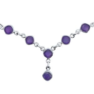 Faceted Square Amethyst Sterling Silver Necklace