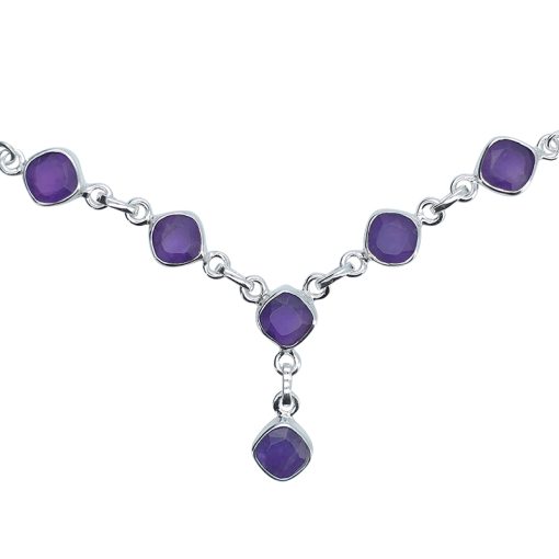 Faceted Square Amethyst Sterling Silver Necklace
