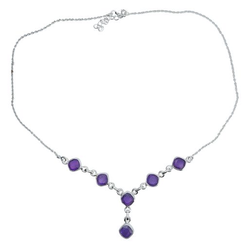 Faceted Square Amethyst Sterling Silver Necklace - Image 4