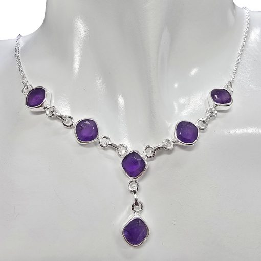 Faceted Square Amethyst Sterling Silver Necklace - Image 2