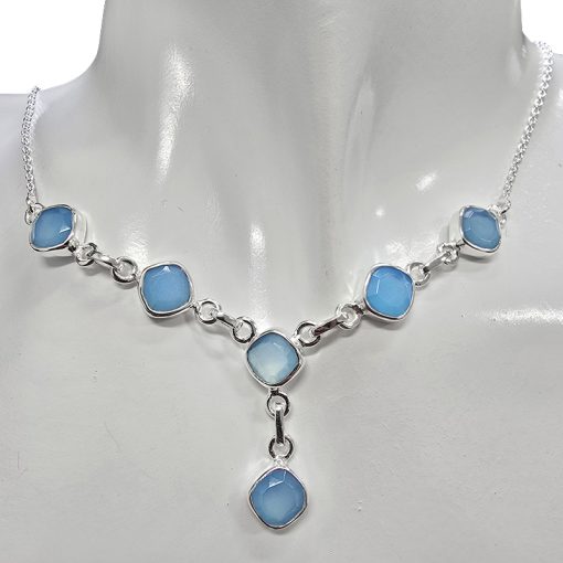 Faceted Blue Chalcedony Sterling Silver Necklace - Image 2