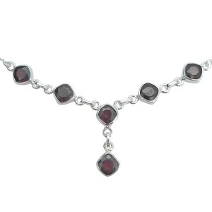 Faceted Square Garnet Sterling Silver Necklace