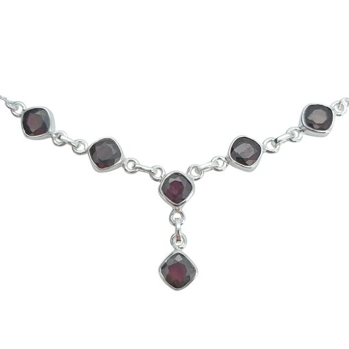 Faceted Square Garnet Sterling Silver Necklace