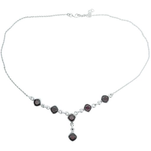 Faceted Square Garnet Sterling Silver Necklace - Image 3