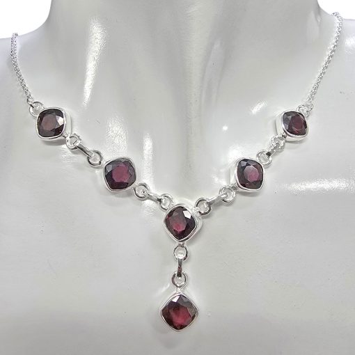 Faceted Square Garnet Sterling Silver Necklace - Image 2
