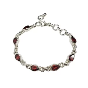 Garnet Stones Sterling Silver Link Bracelet.