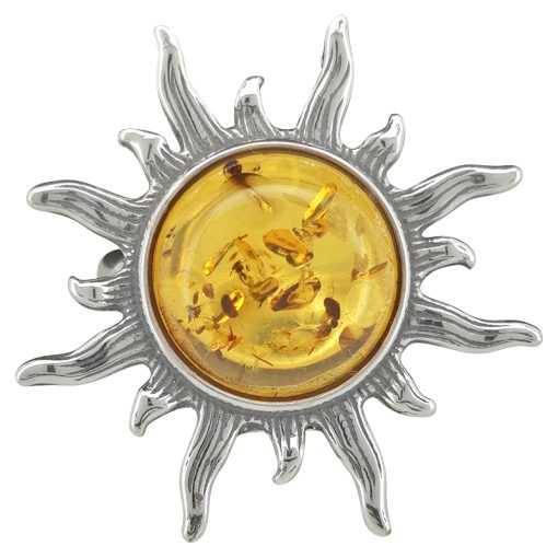 Sun Cognac Amber Sterling Silver Adjustable Ring