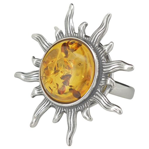 Sun Cognac Amber Sterling Silver Adjustable Ring - Image 2