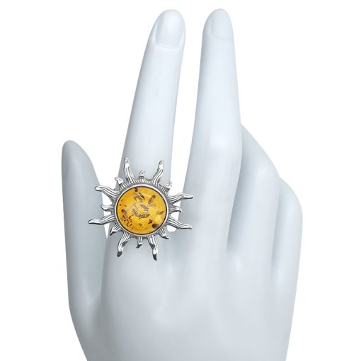Sun Cognac Amber Sterling Silver Adjustable Ring - Image 3