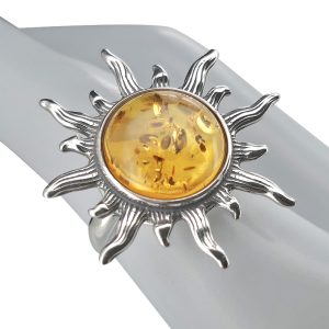 Sun Cognac Amber Sterling Silver Adjustable Ring