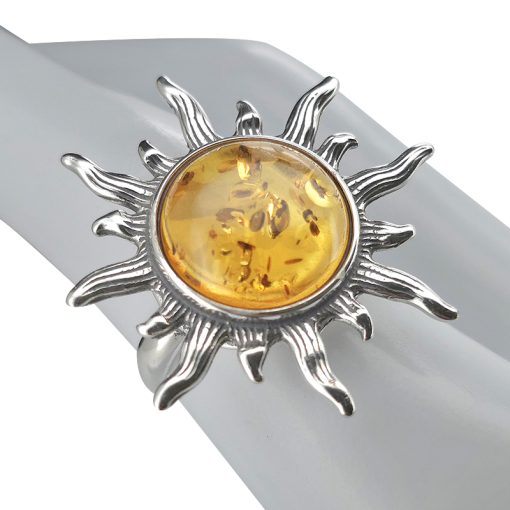 Sun Cognac Amber Sterling Silver Adjustable Ring