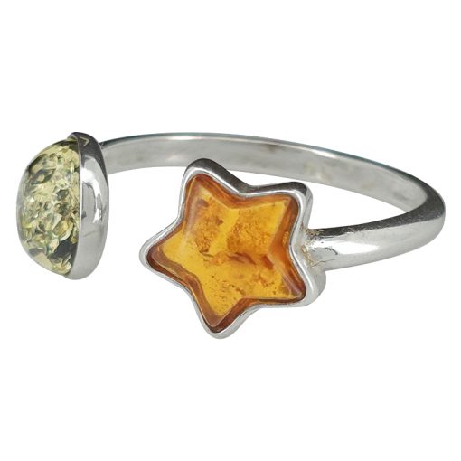 Multi-Color Amber Sterling Silver Star Adjustable Ring
