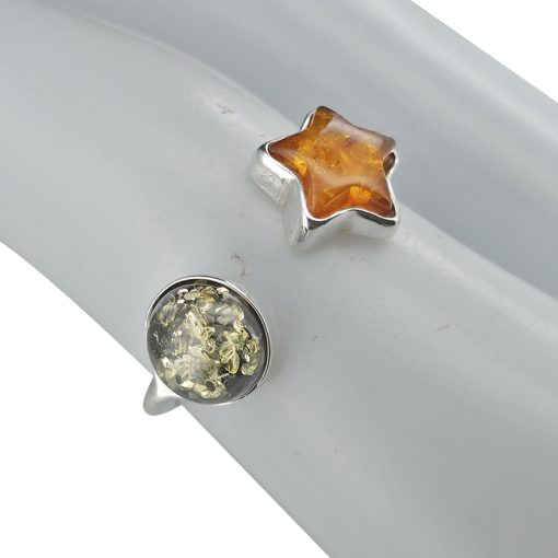 Multi Color Amber Sterling Silver Star Adjustable Ring - Image 3