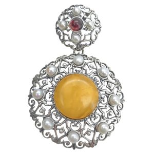 Amber/Pearl Sterling Silver Pendant
