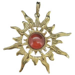Amber Gold Plated Silver Sun Pendant