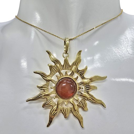Amber Gold Plated Silver Sun Pendant - Image 2