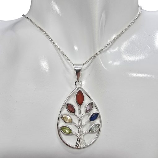 Gemstone Sterling Silver Tree of Life With 7 Chakras Pendant - Image 2