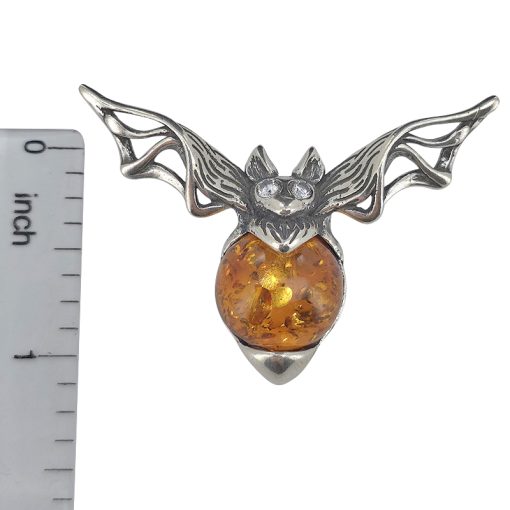 Cognac Amber Oxidized Silver Bat Pendant - Image 3