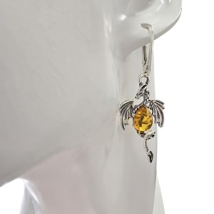 Alternative view of Cognac Amber Sterling Silver Dragon Earrings On Hooks