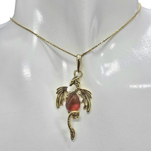 Amber Gold Plated Silver Dragon Pendant - Image 2