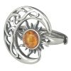 Amber Silver Celtic Moon/Sun Adjustable Ring