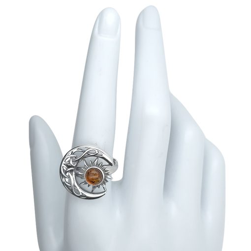 Amber Silver Celtic Moon/Sun Adjustable Ring - Image 3