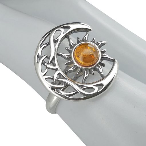 Amber Silver Celtic Moon/Sun Adjustable Ring - Image 2