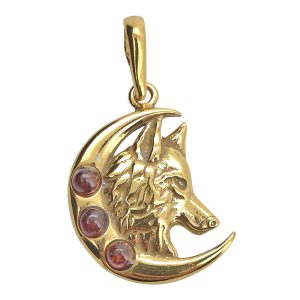 Amber Gold Plated Silver Wolf Pendant