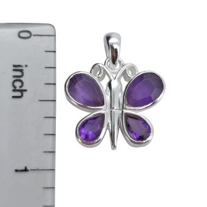 Faceted Amethyst Sterling Silver Butterfly Pendant. Teardrop-shaped gemstones set in .925 sterling silver. Gemstone pendant.