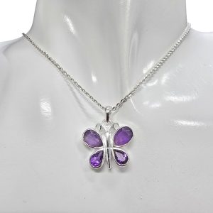 Alternative view of Faceted Amethyst Sterling Silver Butterfly Pendant