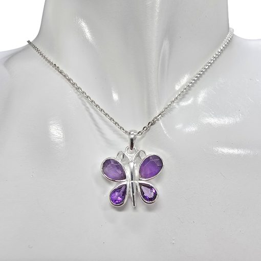 Faceted Amethyst Sterling Silver Butterfly Pendant - Image 2