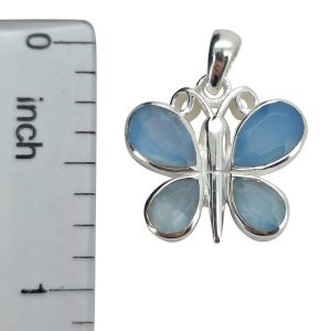 Faceted Blue Chalcedony Sterling Silver Butterfly Pendant