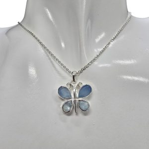 Alternative view of Faceted Blue Chalcedony Sterling Silver Butterfly Pendant