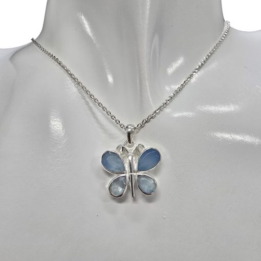 Faceted Blue Chalcedony Sterling Silver Butterfly Pendant - Image 2