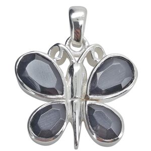 Faceted Black Onyx Sterling Silver Butterfly Pendant