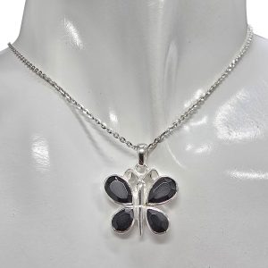 Faceted Black Onyx Sterling Silver Butterfly Pendant