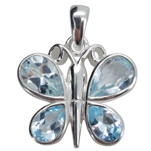 Blue Topaz Sterling Silver Butterfly Pendant