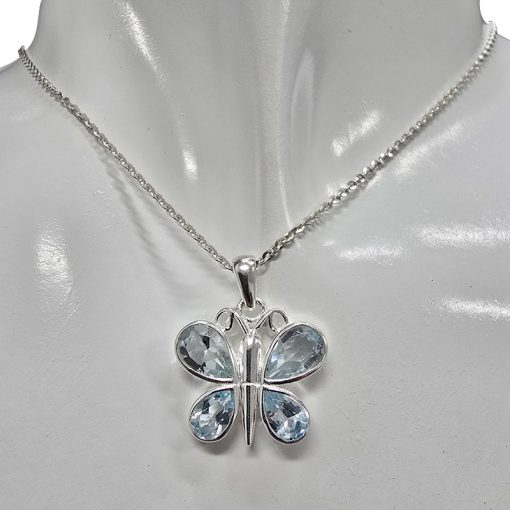 Faceted Blue Topaz Sterling Silver Butterfly Pendant - Image 2