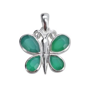 Faceted Green Onyx Sterling Silver Butterfly Pendant