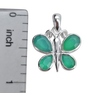 Faceted Green Onyx Sterling Silver Butterfly Pendant